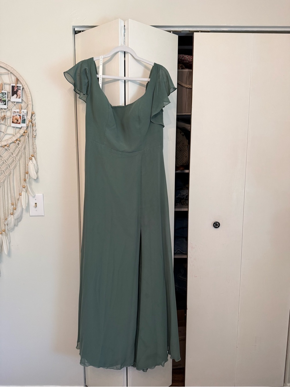 Azazie Sage Green Flutter Sleeve Maxi Dress